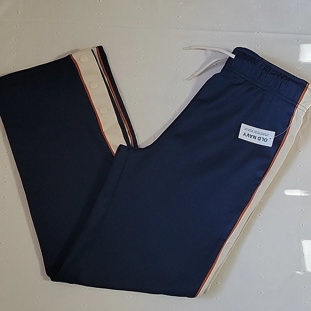 Old Navy Active Kids XL 14-16 Navy‎ Blue Snap Side Jogger Pants Striped NEW